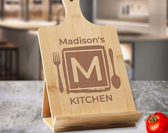 Personalized Cookbook Stand with Name, Custom Recipe Holder, Wooden Kitchen Easel, Chef Gift