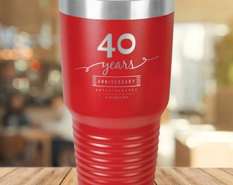 Personalized Anniversary Tumbler Gifts, Red Ringneck Vacuum Insulated Tumbler with Clear Lid, Customized Happy Anniversary Insulated Tumbler