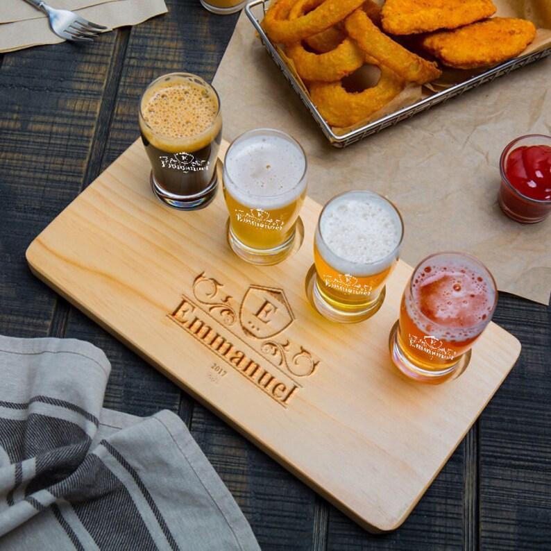 Custom Flight Set, Personalized Beer Flight Set With Wooden Board
