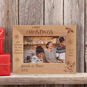 Custom Christmas Picture Frame, Personalized Family Picture Frame, Wooden Picture Frame, Engraved Xmas Picture Frame, Gifts Ideas for Xmas