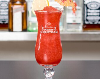 Custom Christmas Cocktail Glass, Pina Colada Glass, Xmas Gift for Him, Custom Christmas Gifts for Her, Hurricane Glass, Christmas Presents