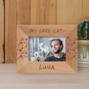 Custom Pet Picture Frame, Personalized Kitty Photo Frame, Wooden Photo Frame, Engraved Picture Frame, My Love Cat Photo Frame, Birthday Gift