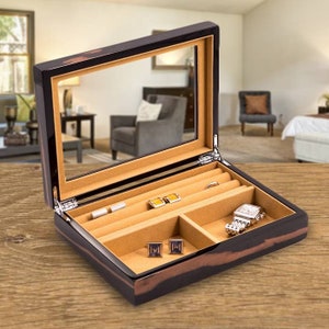 Personalized Jewelry Box, Customized Box for Cufflink/Watch, Engraved Wooden Valet Box for Cufflink/Watch, Monogram Wooden Valet Jewelry Box