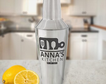 Customizable Kitchen Cocktail Bar Shaker, Personalized Stainless Steel Martini Cocktail Shaker, Custom Engraved  Barware Kitchen Gift Ideas