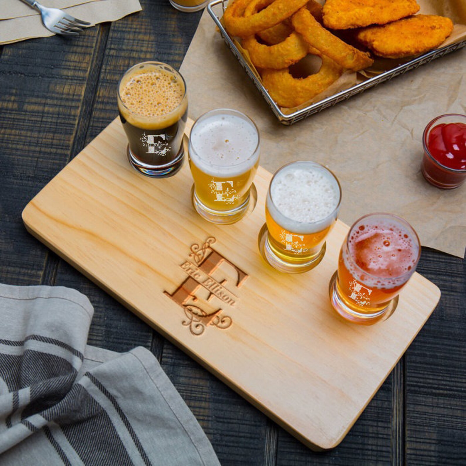 Personalized Beer Flight Set Customized Unique Wooden Board Etsy