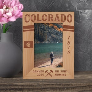 Custom Photo Frame Colorado State, Personalized Picture Frame, Engraved Photo Frame, Wooden Photo Frame, Birthday Gift, Travelers Gift Idea