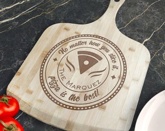 Personalized Bamboo Pizza Cutting Board: Engraved Pizza Peel