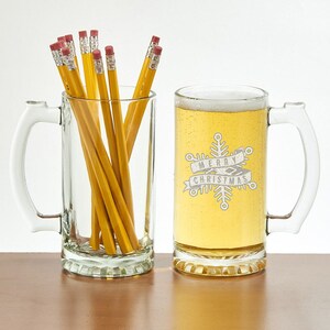 Personalized Beer Mug Christmas Favors, Customized Etched Beer Mug Christmas Barware, Custom made Beer Glass with Stem for Beer Lover