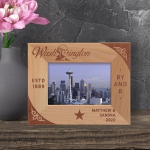 Custom Frame Washington State, Personalized Picture Frame, Engraved Memorial Picture Frame, Wooden Picture Frame, Gift Idea for Tourists