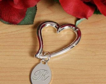 Personalized Initial Keychain, Engraved Heart Keyring, Custom Silver Keychain for Women, Personalized Key Holder, Accessory Gift for Her