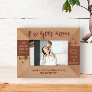Personalized Mother Picture Frame, Custom Photo Frame, Wooden Frame, First Mothers Day Gift, I Love You Mom Frame, Engraved Picture Frame