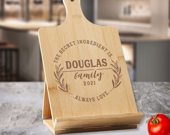 Personalized Cook Book Holder,  Customizable Book Holder Kitchen Stand,  Custom Recipe Cookbook Engraved Easel, Custom Gift For Chefs