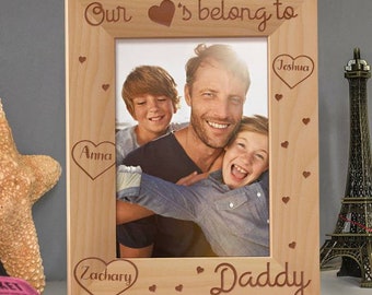 Daddy Photo Frame, Our Hearts Belong to Daddy, Engraved Wooden Frame, Personalized Gift for Daddy, Dad's Birthday Gift, Father's Day Gift