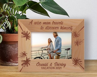 Custom Vacation Photo Frame, Personalized Photo Frame, Wooden Frame, Vacation Goals, Engraved Picture Frame, Gift Ideas For Travelling Lover