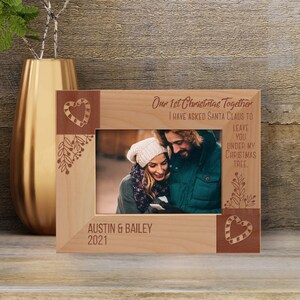 Personalized Couples Picture Frame, Custom Photo Frame, Wooden Frame, First Christmas Gift, Engraved Picture Frame, Gift Ideas For Lovers