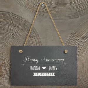 Personalized Anniversary Rectangle Plaque - Custom Wedding Wall Hanging Sign Slate - Happy Wedding Memorial Plaques for Him/Her-Welcome Sign
