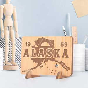 Customized Alaska Wood, Personalized Alaska Sign Wooden Card, Custom Perfect Alaska Home Decor Card, Engraved State Wood Card, Monogram Card