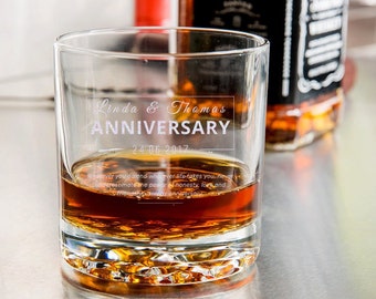 Personalized Crystal Whiskey Glass - Custom Engraved Whisky Glasses - Etched Drinking Glass - Wedding Anniversary Gift for Parents