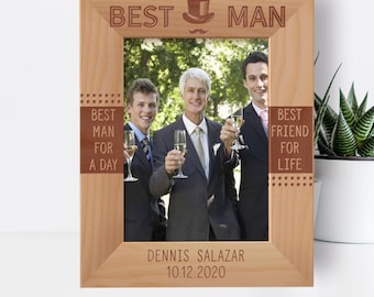 Personalized Groomsmen Photo Frame, Custom Best Man Photo Frame, Engraved Best Friend For Life Photo Frame, Wooden Frame, Wedding Party Gift