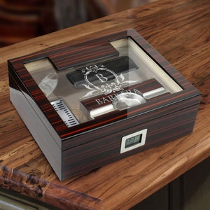 Personalized Humidor with Name, Cigar Humidor Humidifier, Humidor Box Vintage, Cigar Box Initial Engraved, Monogram Humidor, Best Man Gift