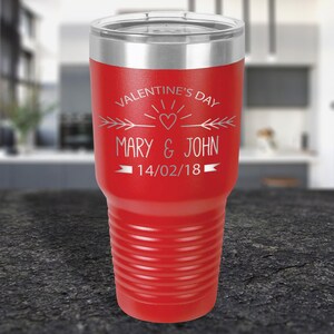 Custom Valentine&#39;s Wine Tumbler with Lid 30 oz, Customized Insulated Stemless Wine Tumbler, Monogram Stainless Steel Tumblr Valentine Favors