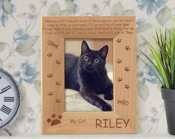 Personalized Cat Photo Frame, Cat Memorial Photo Frame, Cats Sympathy Picture Frame, Wooden Photo Frame, Engraved Cat Picture Frame