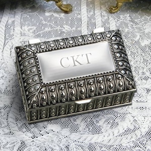 Personalized Jewelry Box, Antique Jewelry Monogram Box, Silver Trinket Storage Box, Unique Vintage Jewelry Box, Personalize Keepsake
