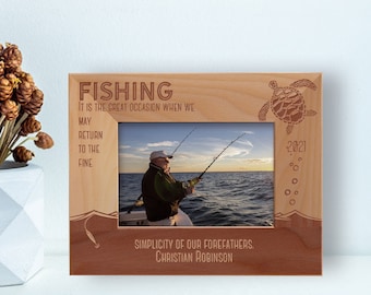 Personalized Fishing Photo Frame, Custom Fisherman Picture Frame, Engraved Wooden Frame, Gift for Fisherman, Best Fishing Gift