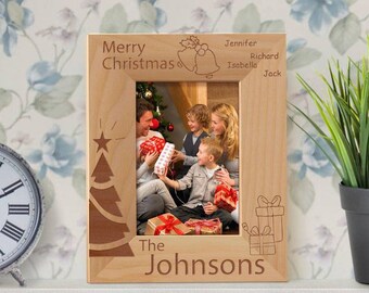 Personalized Christmas Picture Frame, Custom Merry Christmas Photo Frame, Wooden Picture Frame, Engraved Picture Frame, Gift Ideas For Xmas