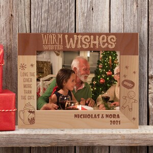 Personalized Christmas Picture Frame, Custom Photo Frame, Engraved Family Picture Frame, Wooden Picture Frame, Warm Winter Wishes Frame