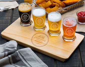Customized Flight Set, Personalized Beer Paddle & Beer Tasting Glass, Engraved Board Taster Libbey Stemless Glass Set Anniversary Gift