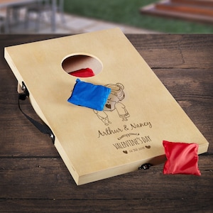 Personalized Bean Bag Toss Game - Custom Mini Cornhole Wooden Board Games - Best Outdoor Game for Valentines Day - Gift for Couple