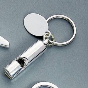 Personalized Chrome Whistle Keychain - Engraved Key Ring Gift