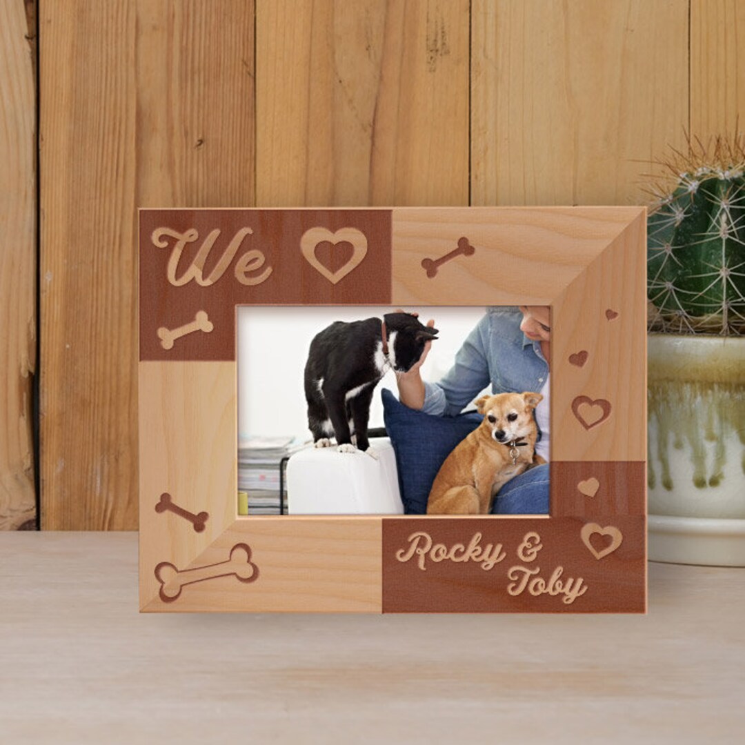 Personalized Pet Photo Frame, Custom Photo Frame, Wooden Dog and Cat ...