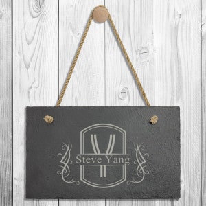 Personalized Rectangle Slate Plaque with Hanger - Custom Name/Text Engraved Hanging Plaques - Home Wall/Door/Garden Signs Slate Sign