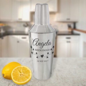 Personalized Bridesmaid Gift Bar Shaker, Custom Engraved Stainless Steel Cocktail Martini Shaker Set, Maid of Honor Gifts