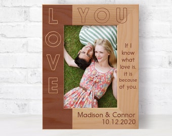 Custom Couple Photo Frame, Personalized Photo Frame, Wooden Picture Frame, Engraved Picture Frame, Gift Ideas for Lovers, Anniversary Gift