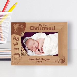 Personalized Baby Photo Frame, Custom First Christmas Picture Frame, Engraved Picture Frame, Wooden Picture Frame, Gift For New Born Baby