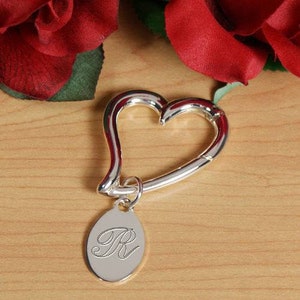 Initial Keychain, Engraved Heart Keyring, Silver Keychain for Women, Custom Key Chain, Personalized Key Holder, Initial Keyring