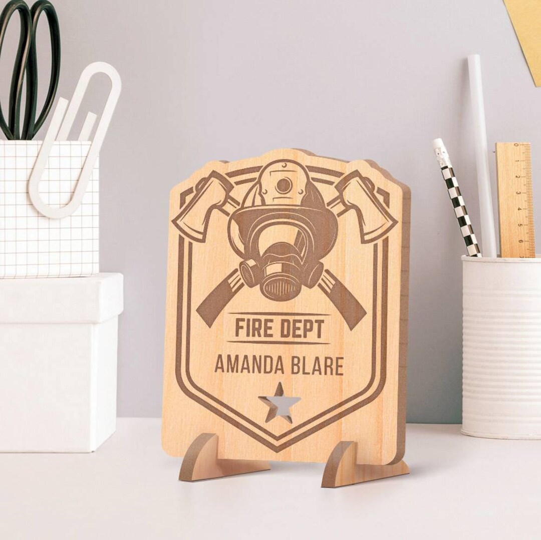 Engraved Card, Monogram Fire Department Sign Card, Custom Firefighter ...