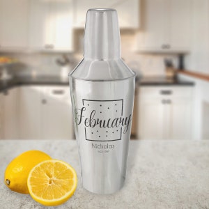 Custom Cocktail Shaker, Personalized Martini Shaker, Custom Shaker with Name&Birth Month Engraved Stainless Steel Cocktail/Martini Shaker