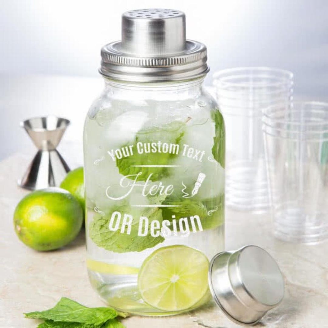 Personalized Mason Jar Glass With Lid 30 Oz, Customized Cocktail Shaker ...