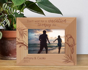 Custom Vacation Picture Frame, Personalized Photo Frame, Tourist Gift, Wooden Picture Frame, Engraved Picture Frame, Holiday Gift For Family