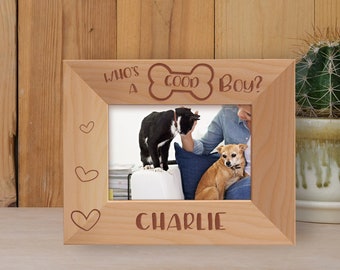 Personalized Pet Picture Frame, Custom Photo Frame, Wooden Doggo Picture Frame, Engraved Whos A Good Boy Picture, Cat And Dog Photo Frame