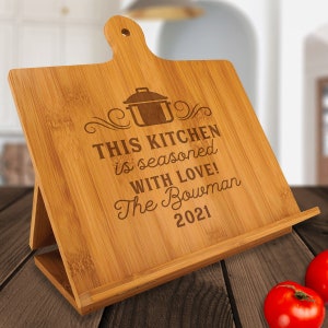 Personalized Kitchen Cookbook Holder, This Kitchen Is Seasoned, Custom Made Wooden Recipe Cookbook Stand, Custom Kitchen Stand New Home Gift