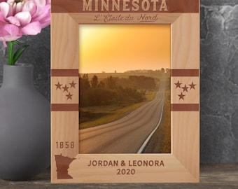 Custom Minnesota State Photo Frame, Unique Engraved Travel Keepsake, Personalized States Photo Frame, Hand crafted Minnesota Travel Souvenir