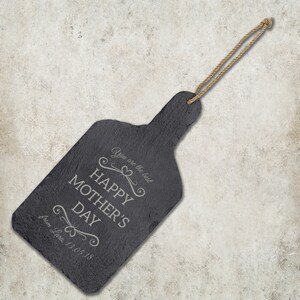 Personalized Mother Day Rectangle Slate Cutting Board  - Custom Name Engraved Chopper Board with Hanging String - Unique Gift Ideas for Mom