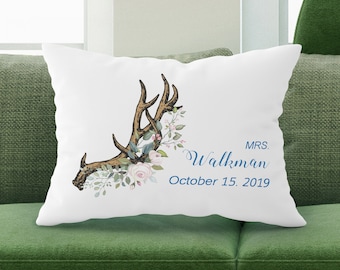 Custom Floral Mrs. Pillow Case, Personalized Wedding Gift, 100% Cotton (20"x30")