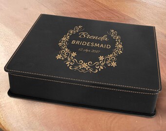 Personalized Bridesmaids Wine Tool Set - Custom Engraved Black Leather Wine Tool Set with Corkscrew/Bottle Opener - Gift for Wine Lovers