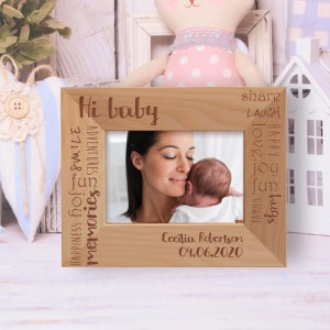 Custom Baby Picture Frame, Personalized Hi Baby Photo Frame, Engraved Picture Frame, Wooden Photo Frame, Memorial Gift, Family Photo Frame
